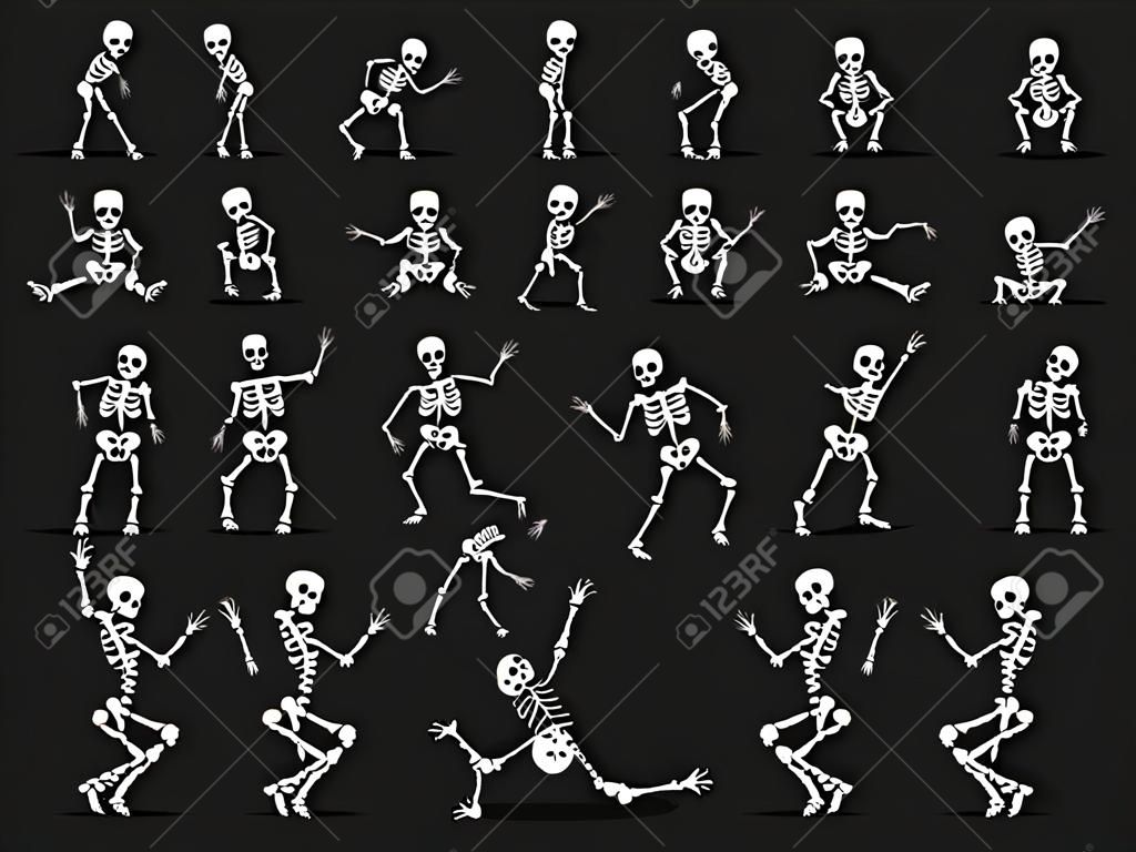 Skeleton Dance Animated Game Sprite. Vector Set Of Funny Halloween Monster  Characters In Different Poses. Cute Creepy Skeletons, Dead Personages  Dancing, Squatting And Playing Sequence Animation Frame Клипарты, SVG,  векторы, и Набор