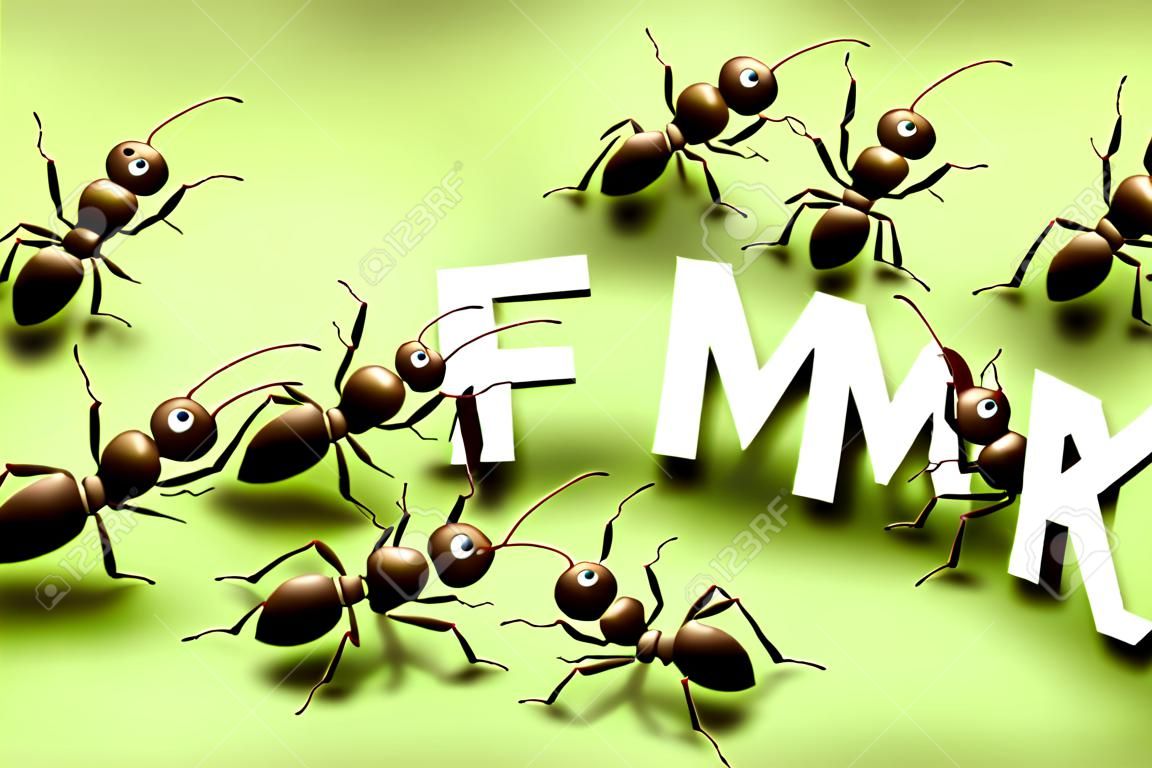 Arbeit Teamgeist, Festlegen von Ameisen, die zusammen arbeiten.