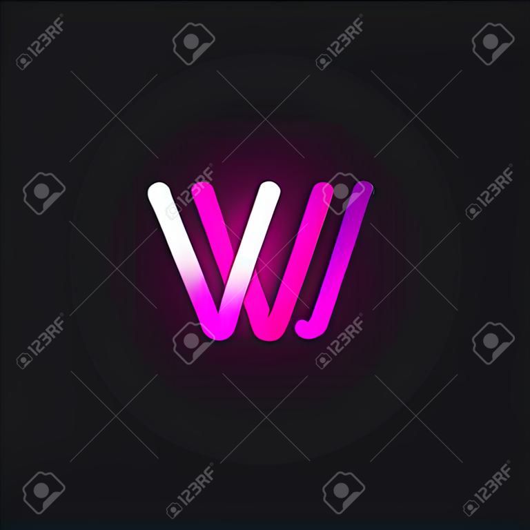 Pink neon character font on black background with reflections, vector illustration