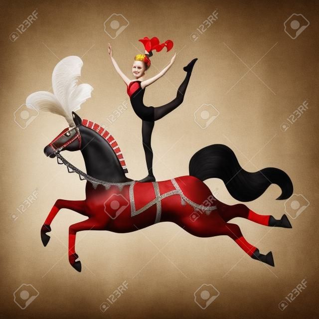 Acrobat girl on circus horse