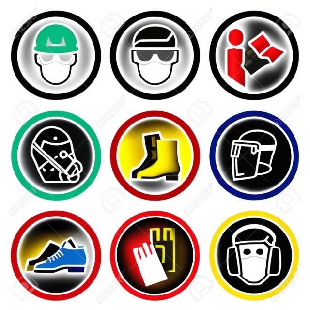 Símbolo de equipo de protección personal necesario (PPE), icono de seguridad, ilustración vectorial