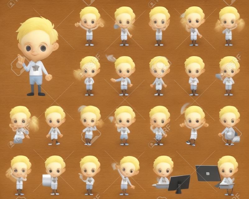 Set of various poses of blond hair boy