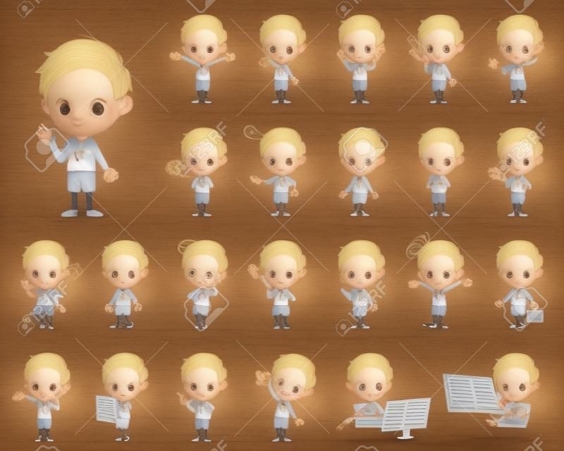 Set of various poses of blond hair boy