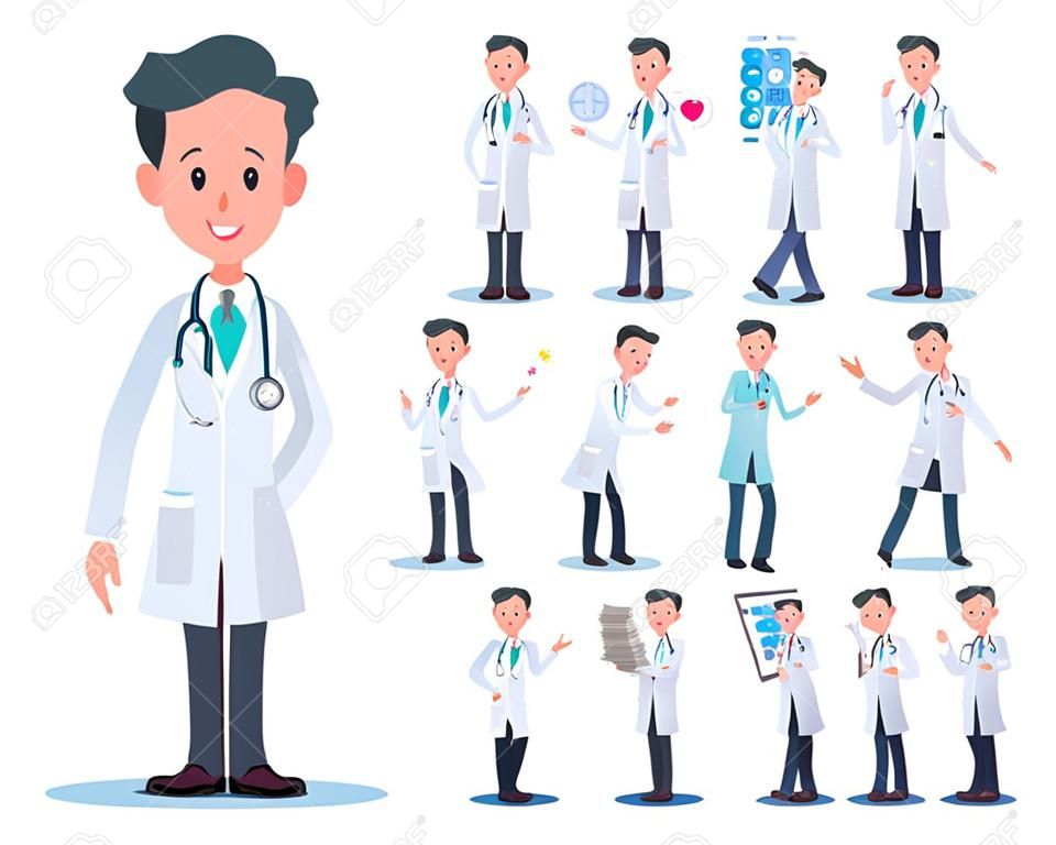 A set of doctor man with who express various emotions.There are actions related to workplaces and personal computers.It's vector art so it's easy to edit.