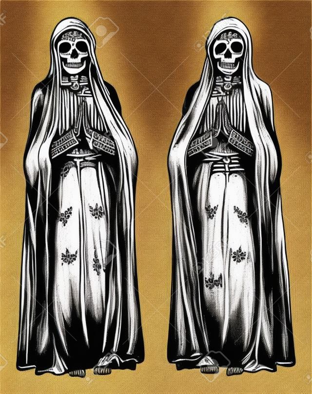 Ręcznie rysowane od Santa Muerte modli szkieletu