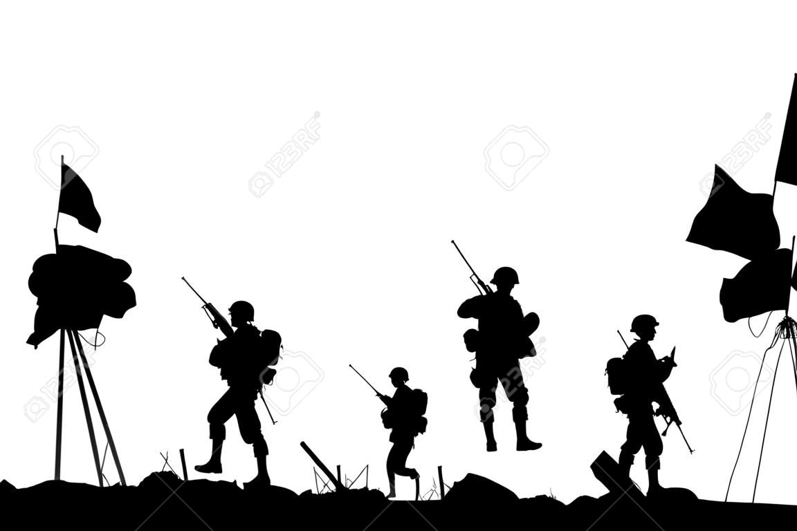 Silhouette of military defeated in war
