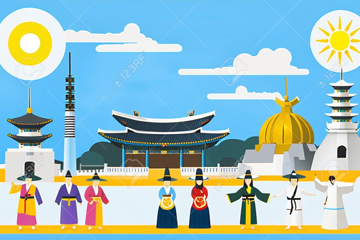 Плоский дизайн, Иллюстрация корейских архитектурных памятников и икон