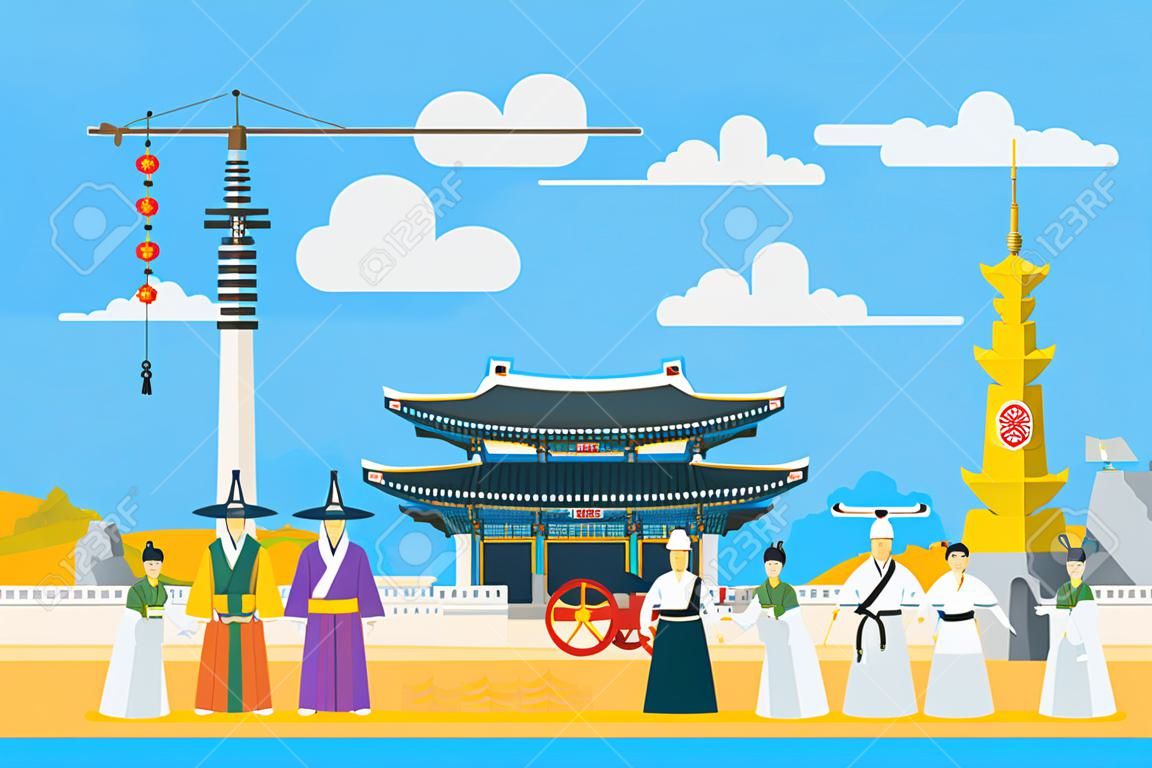 Design plat, Illustration des monuments et des icônes coréens