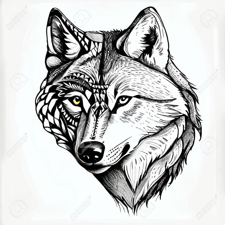 Hand drawn Wolf head stylized