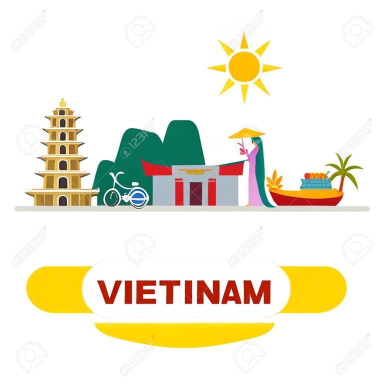 Design plano, Bem-vindo aos ícones e marcos do Vietnã, vetor
