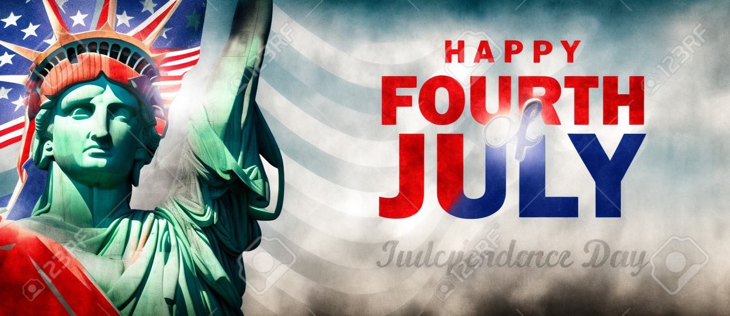 Happy Independence day 4th of July banner with statue of liberty.