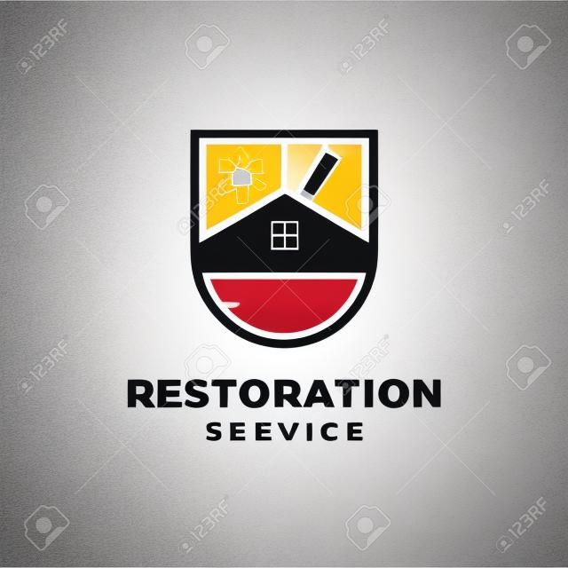Progettazione del modello di logo dei servizi di restauro degli edifici. Illustrazione vettoriale