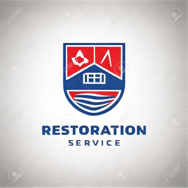 Progettazione del modello di logo dei servizi di restauro degli edifici. Illustrazione vettoriale
