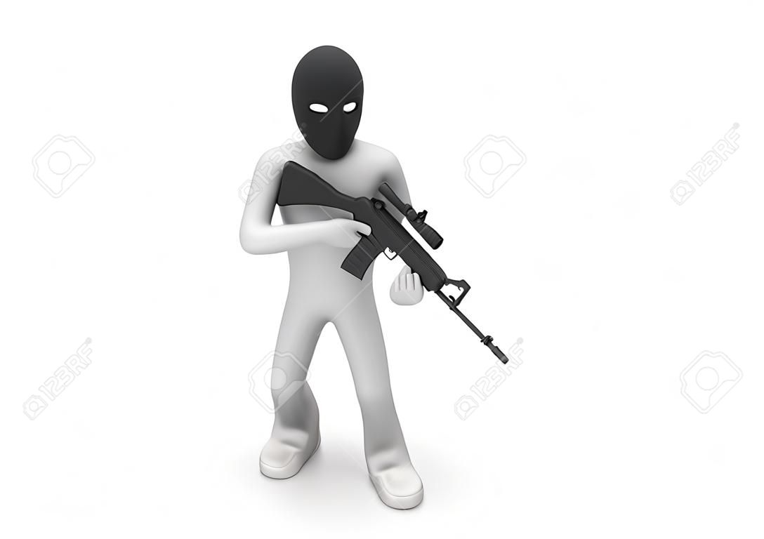 Terrorist. Character with automatic rifle. One of a 1000+ 3d characters series.