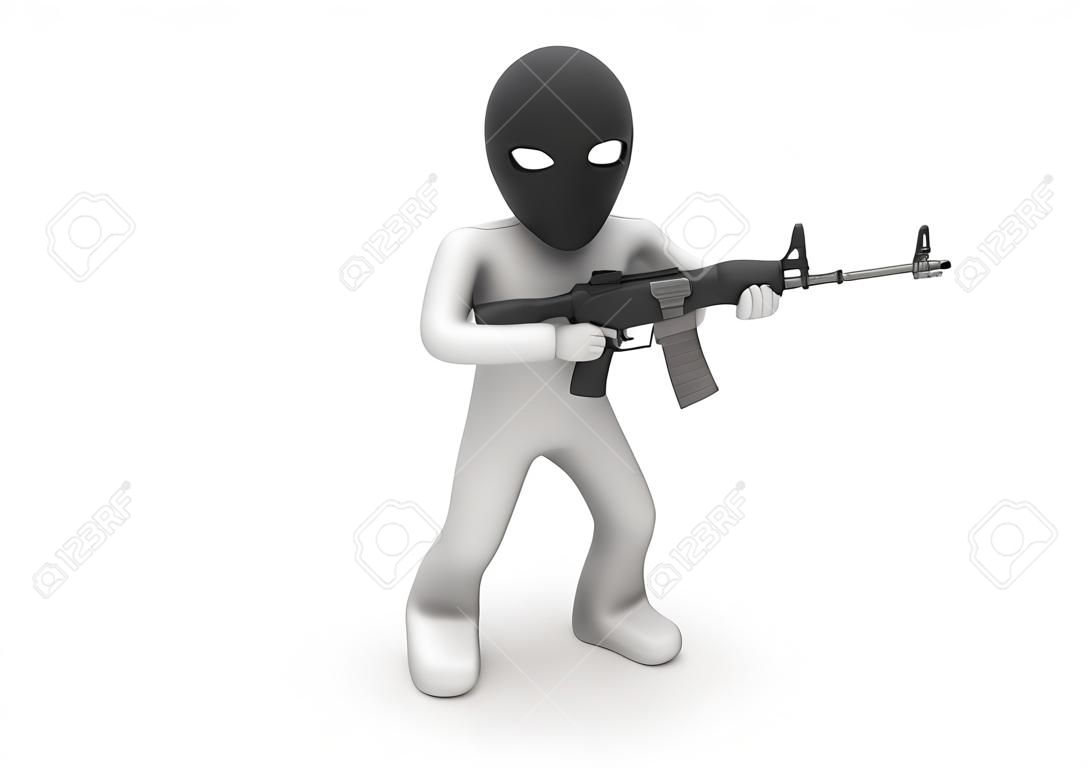 Terrorist. Character with automatic rifle. One of a 1000+ 3d characters series.