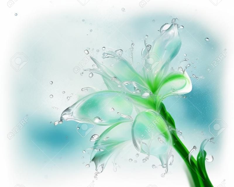 Bloem bloesem vloeibare kunst - bloem knop vorm gemaakt van water met vallende druppels
