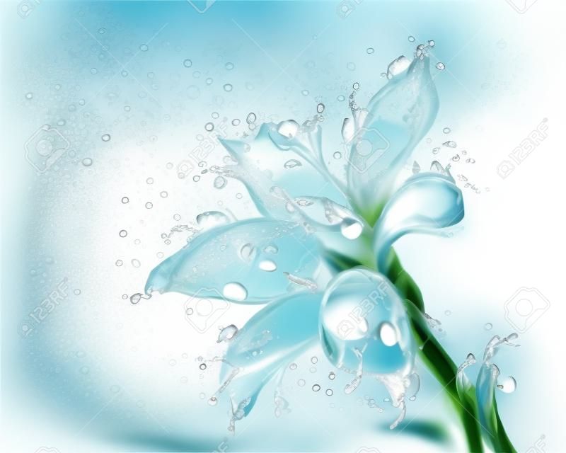 Bloem bloesem vloeibare kunst - bloem knop vorm gemaakt van water met vallende druppels
