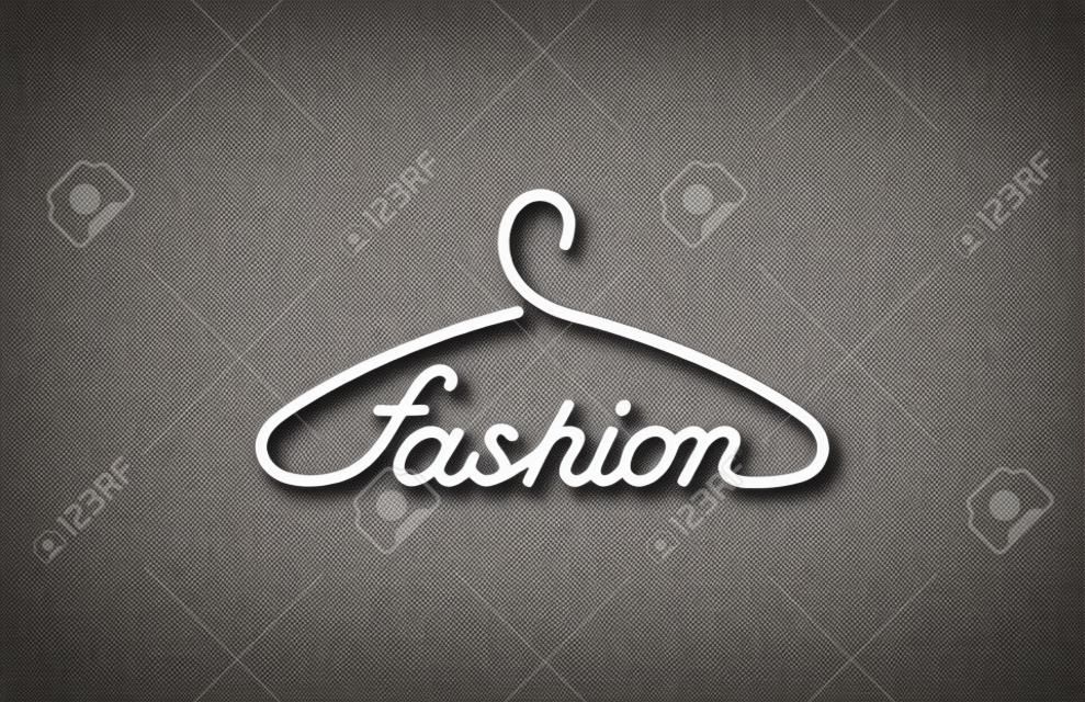 Wieszak Moda tekst Logo sklepu szablon projektu wektorowych. Kreatywny pomysł na sklep ubrania znosić Logotyp koncepcji ikony.
