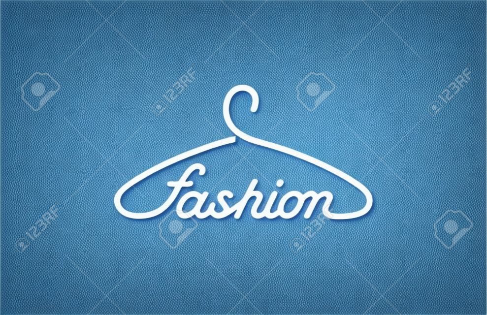 Percha Moda texto Logo tienda plantilla de diseño vectorial. Idea creativa para la tienda de ropa outwear icono concepto de logo.