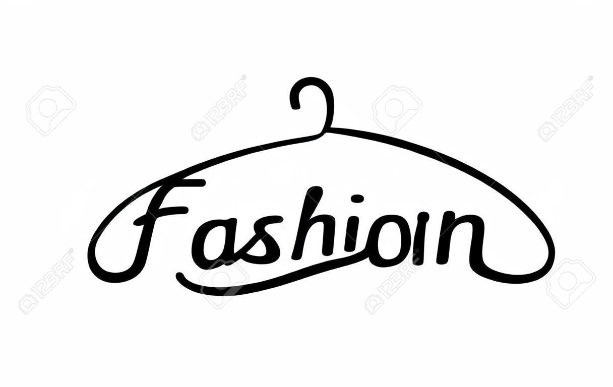 ハンガー ファッション テキストのロゴは、デザイン ベクトル テンプレートを格納します。
服のための創造的なアイデアは、ショップ ロゴタイプ コンセプト アイコンを生き抜きます。