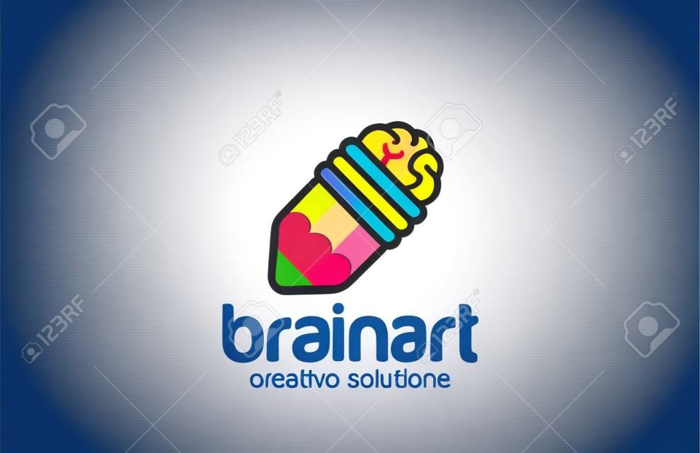 Mózg Pencil Logo wektora projektowania szablonu. Kreatywne pomysły symbolu ikony. Logotyp dla pracowni projektowej, burzy mózgów, agencji, projektant artysta.