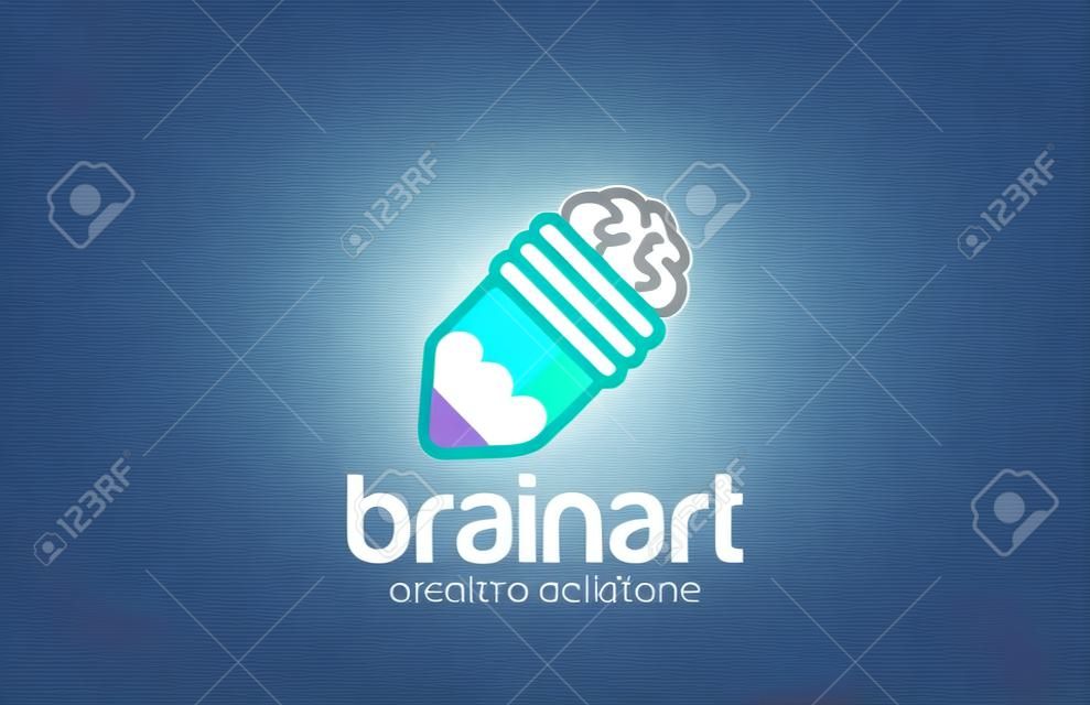 Gehirn Bleistift Logo-Design-Vektor-Vorlage. Kreative Ideen-Symbol Symbol. Logo für Design-Studio, Brainstorming, Agentur, Künstlerdesigner.