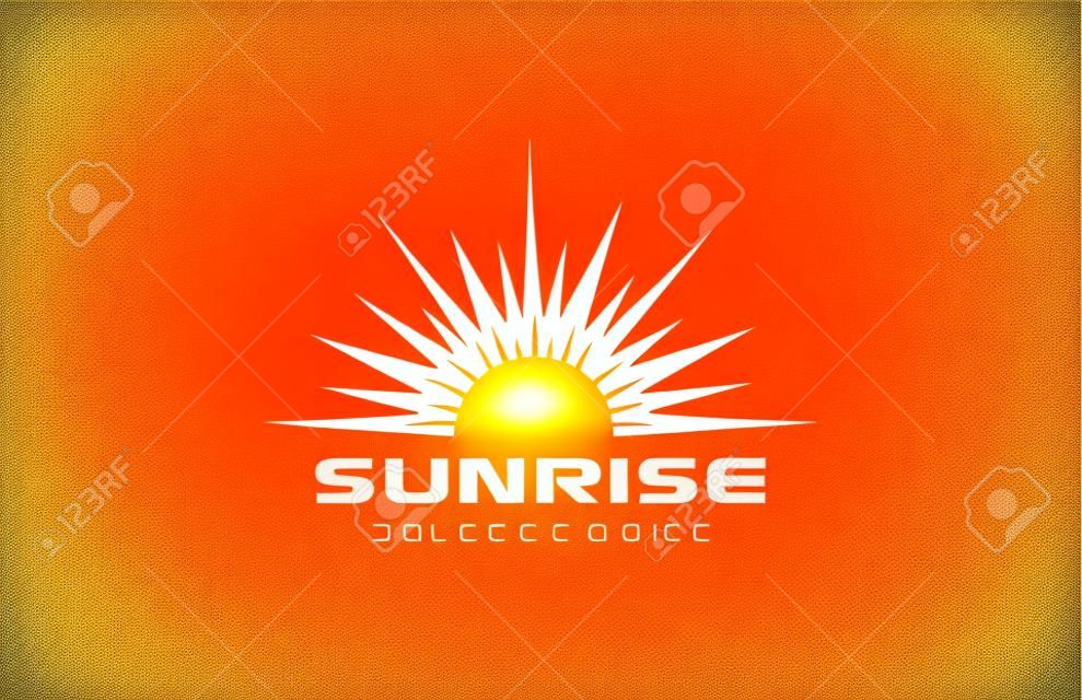 太陽標誌復古方形形狀設計矢量模板。日出與光芒標誌抽像日落概念圖標。
