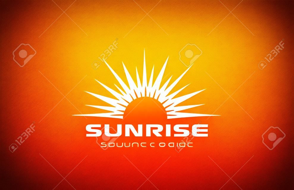 太陽標誌復古方形形狀設計矢量模板。日出與光芒標誌抽像日落概念圖標。