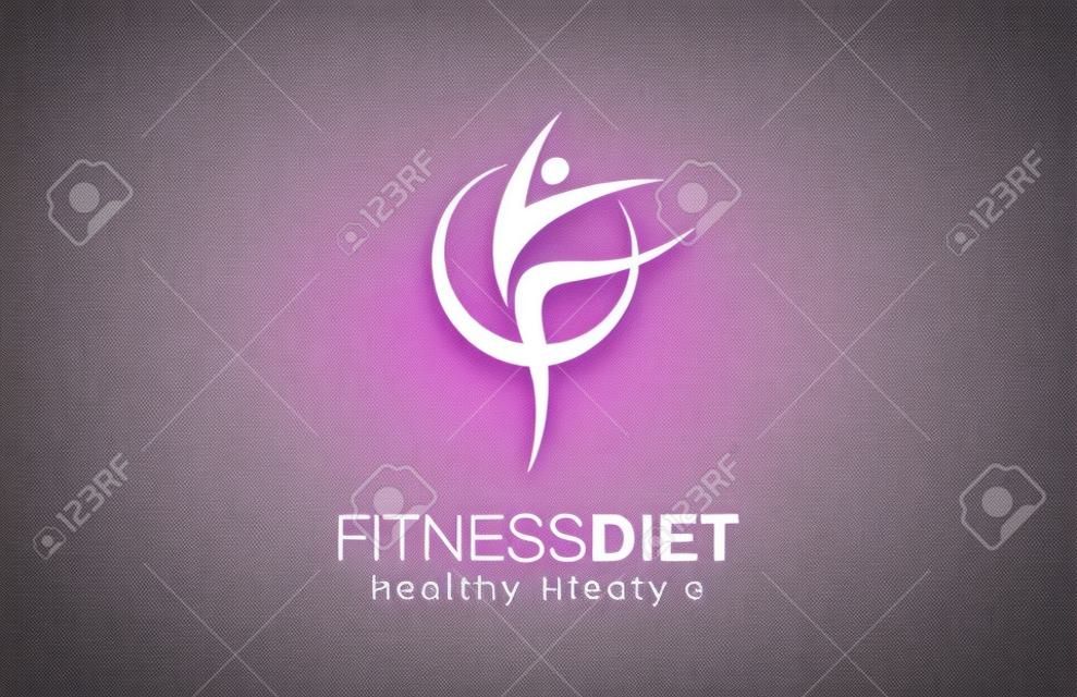 Fitness diéta egészséges életmód Logo tervezés vektor sablon. Torna egészségügyi táplálkozás Logó fogalmát. Lány tánc ikonra.