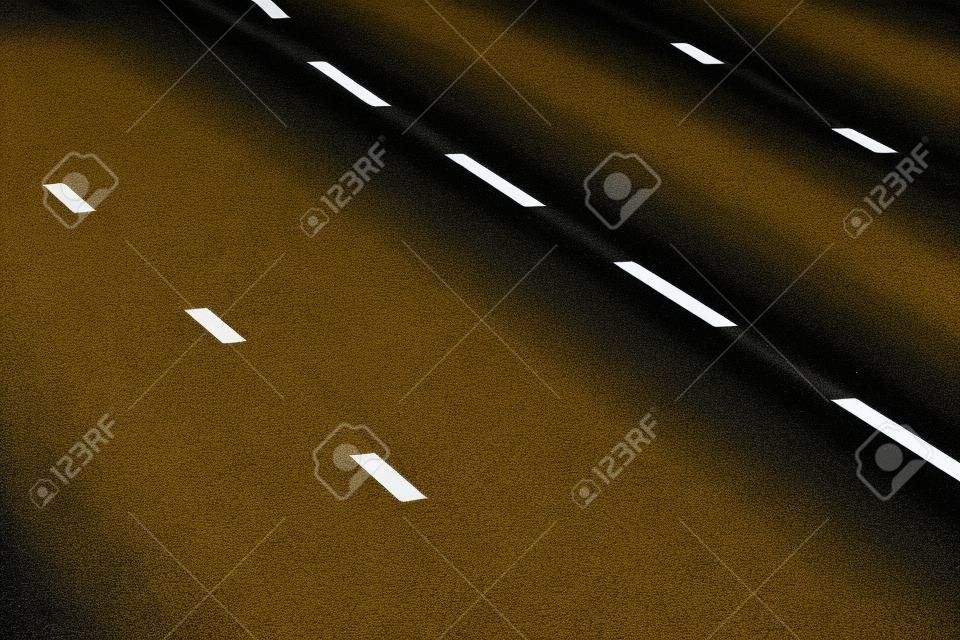 Yellow and white paint line on black asphalt. space transportation background