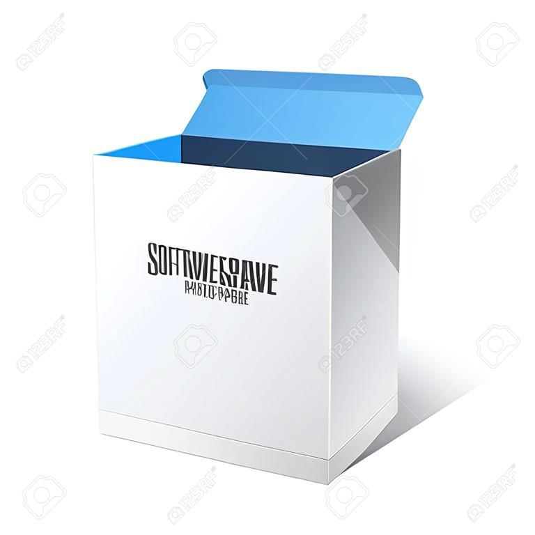 Software Box Paquete Abierto Blanco Dentro Azul