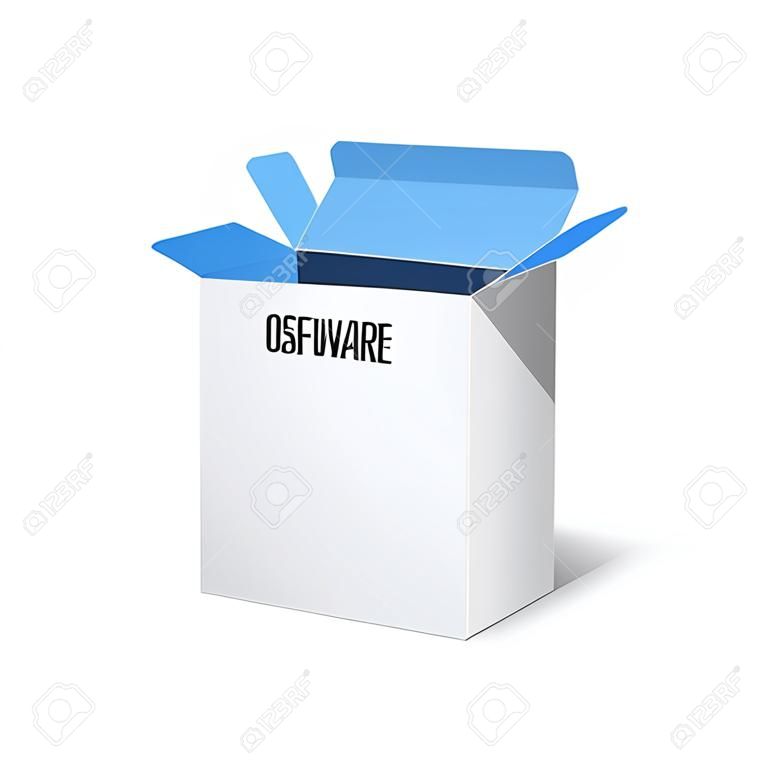 Software Box Paquete Abierto Blanco Dentro Azul