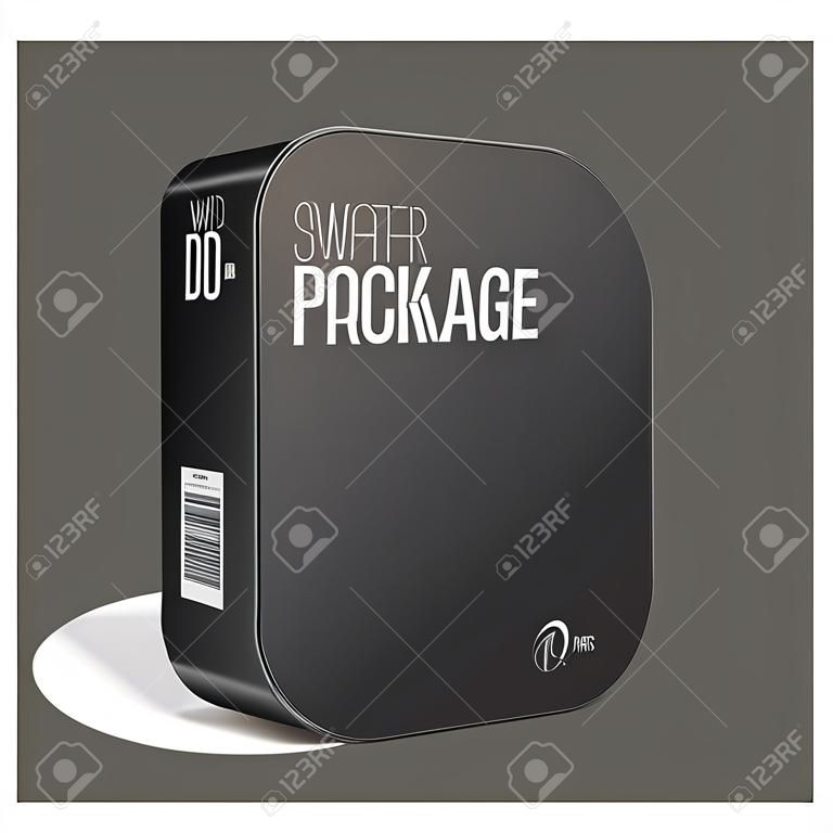 Modern Black Software Package Box With Rounded Corners With DVD Or CD Disk For Your Product  Vector EPS10 