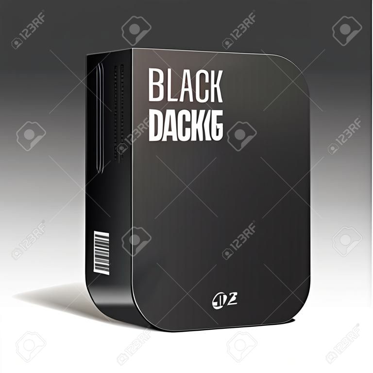 DVD または CD ディスク、製品ベクトル EPS10 を持つ角の丸い黒いの近代的なソフトウェア パッケージ ボックス