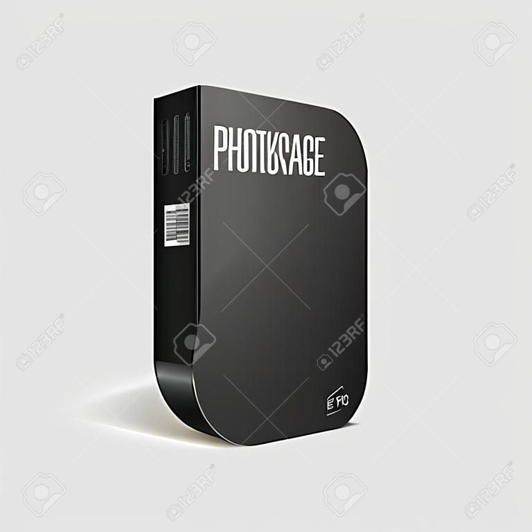 Moderne zwarte software pakket doos met afgeronde hoeken met DVD of CD-schijf voor uw product Vector EPS10