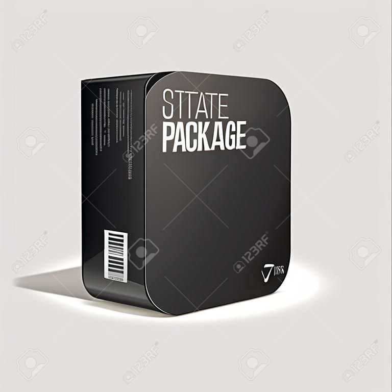 Moderna scatola nera di pacchetti software con angoli arrotondati con disco DVD o CD per il tuo prodotto Vector EPS10