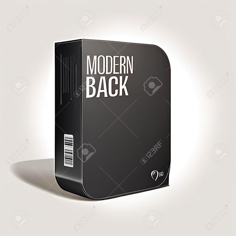 DVD または CD ディスク、製品ベクトル EPS10 を持つ角の丸い黒いの近代的なソフトウェア パッケージ ボックス