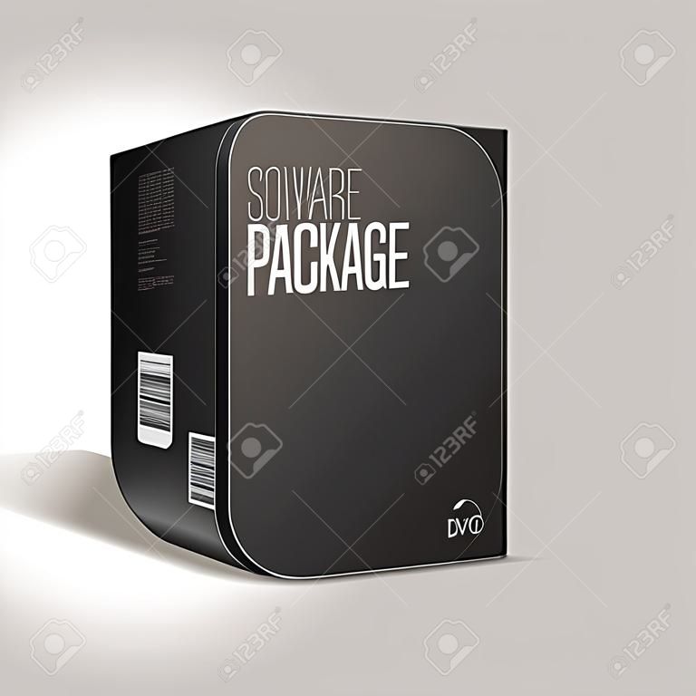 黑色现代软件包装盒圆角与DVD或CD盘为您的产品载体eps10