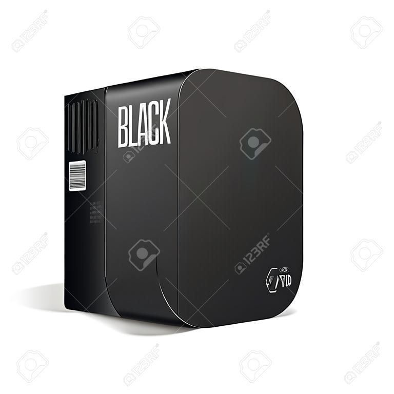 Software Negro Moderno paquete de la caja con esquinas redondeadas con DVD o CD en disco para su producto vectorial EPS10