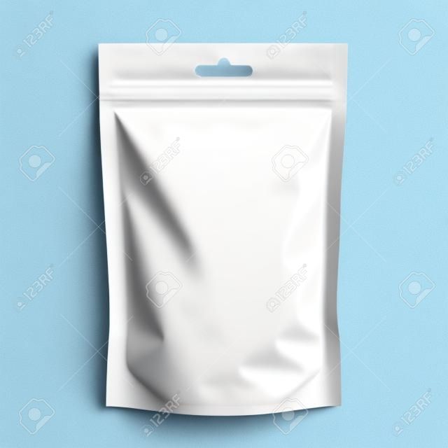 Mockup Blank Food Stand Up Flexible Pouch Snack Sachet Bag. Mock Up, Template. Illustration Isolated On White Background. Ready For Your Design. Product Packaging. Vector EPS10