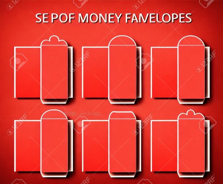 Money envelopes template set die cut. Red money envelope. Vector template for red packet - Ang Pau. Line folder for die cutter. Mock up for design Chinese New Year Money envelope.