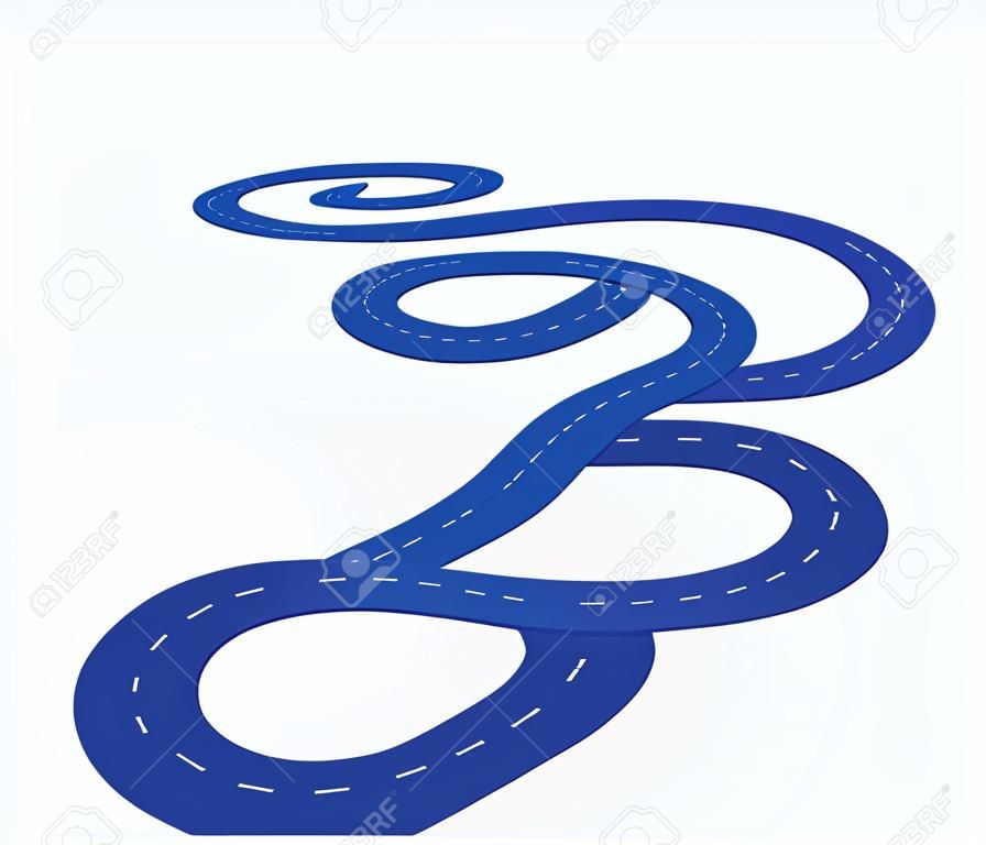 Straße, kurvenreiche Straße, kurvenreicher Straßenhorizont, lange Straßenkarte. Blaue Straßenkarten-Wicklungen eingestellt. Vektor-Illustration