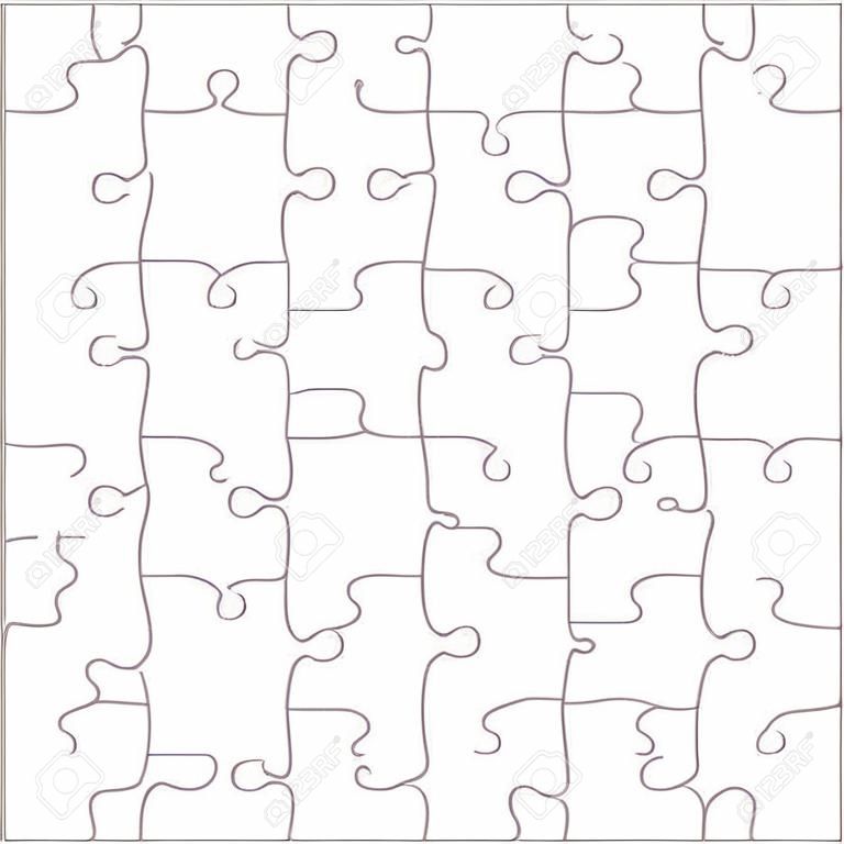 25 White Puzzle Pieces Arranged in a Square - jigsaw - Vector Illustration