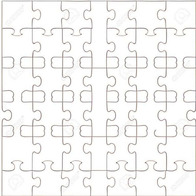 25 White Puzzle Pieces Arranged in a Square - jigsaw - Vector Illustration