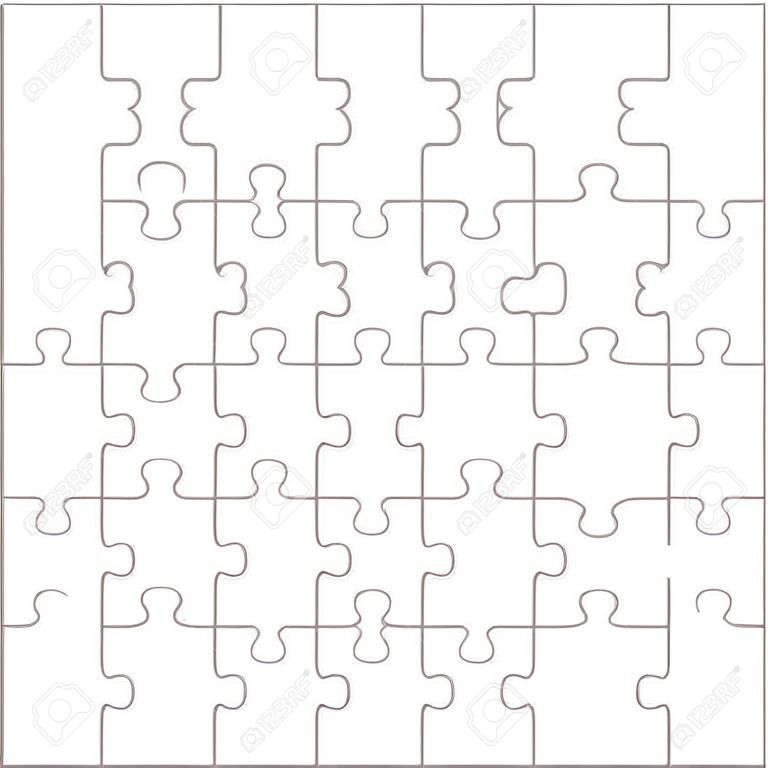 25 Белые кусочки головоломки размещены в квадрате - головоломки - векторные иллюстрации