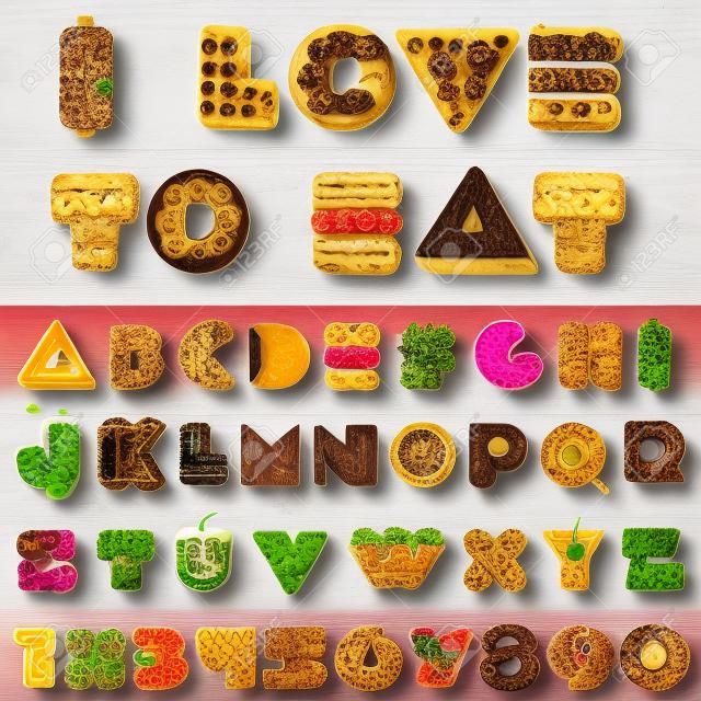 Şık nefis komik gıda harfler ve rakamlar latin yazı. A'dan Z'ye Snack A alfabe koleksiyonu dizmek. Modern stil tipografi elemanları herkes yemek isterim.