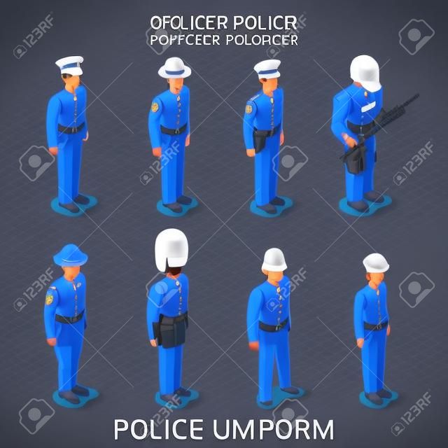 Poliziotto comandante pattuglia SWAT persone in uniforme piatta 3D isometrico gioco Avatar utente Profilo icona illustrazione vettoriale set. persone collezione creativa. Costruisci il tuo mondo.