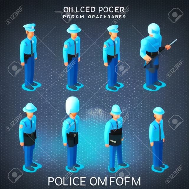 Poliziotto comandante pattuglia SWAT persone in uniforme piatta 3D isometrico gioco Avatar utente Profilo icona illustrazione vettoriale set. persone collezione creativa. Costruisci il tuo mondo.