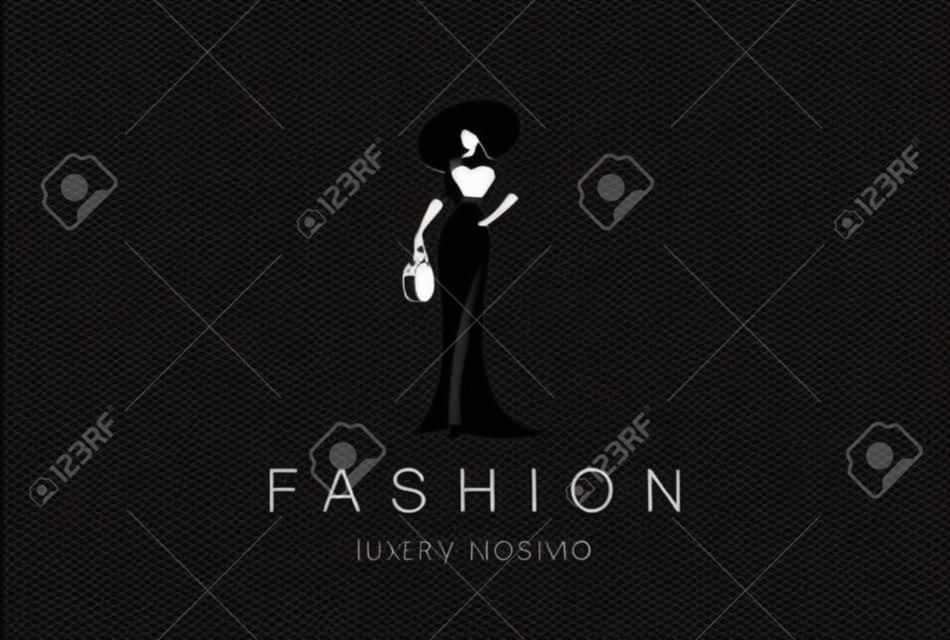 Fashion Luxury Glamour femme élégante silhouette modèle vecteur de conception de logo. Lady accessoires négatifs bijoux espace concept Logotype icône.