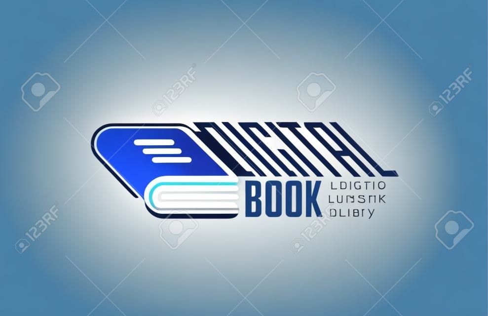 Cyfrowe logo książki projekt wektor szablon liniowy styl. Web Network Library Logotyp koncepcja technologii ikona konturu